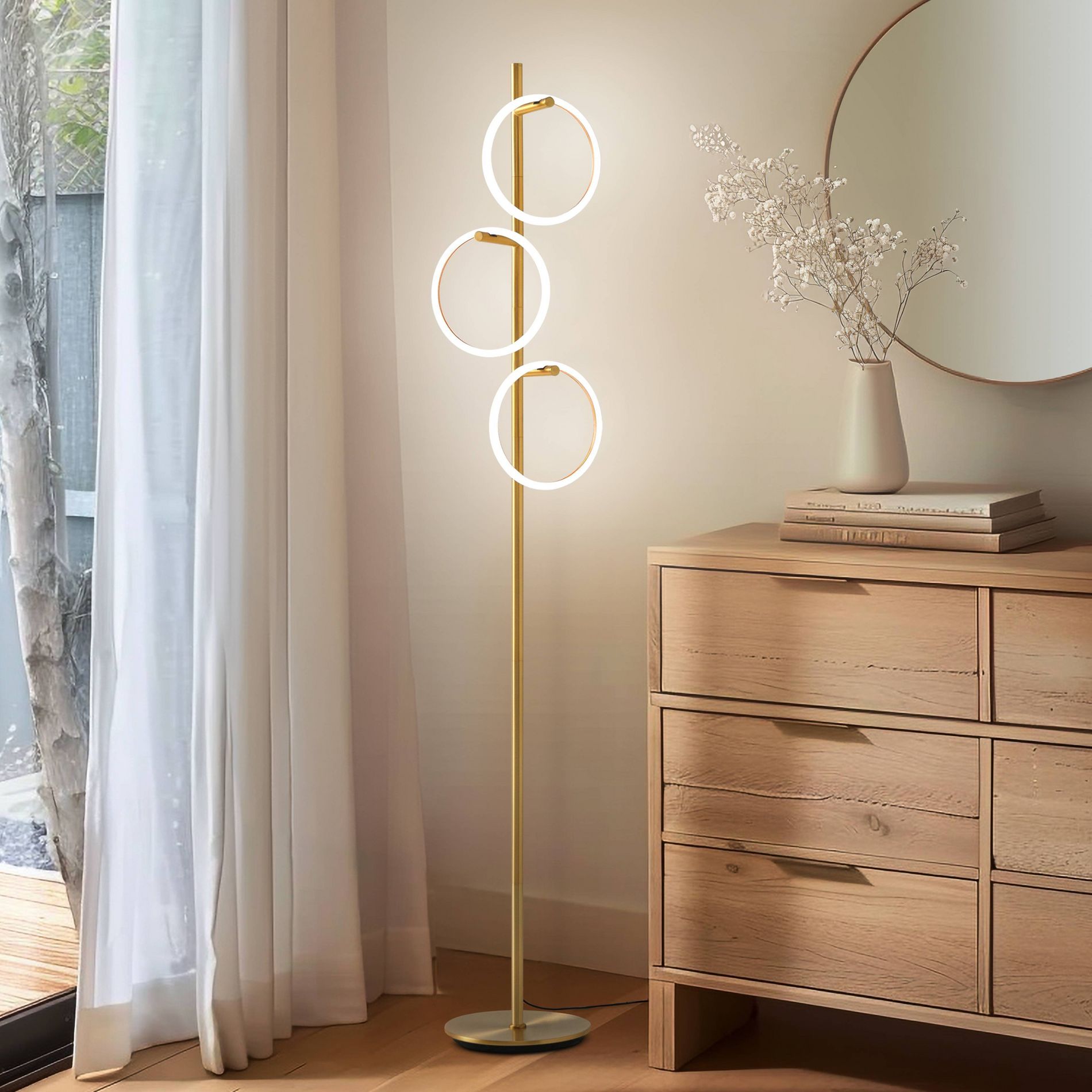 Brightech Saturn Modern Dimmable Removable Ring Light (Includes LED Light Bulb) Tree Floor Lamp Antiqued Brass