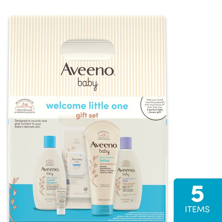 Aveeno Baby Welcome Little One Essentials Skincare Gift Set Includes Wash, Lotion &#38; Wipes - 5ct, 1 of 9