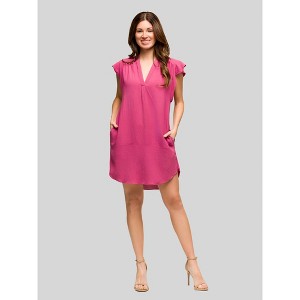 24seven Comfort Apparel Womens V Neck Cap Sleeve Knee Length Pocket Dress - 1 of 4