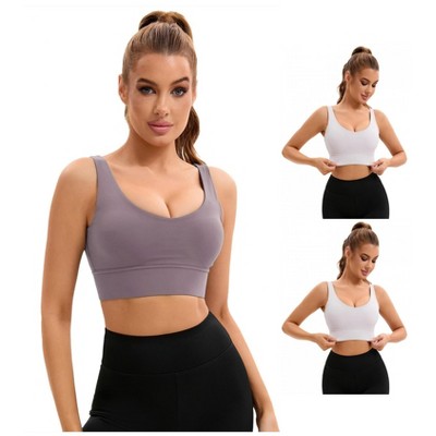 INSPIRE CHIC 3 Pcs Women's U Back V-Neck Padded Workout Crop Top with Built in Bra Sports Bras