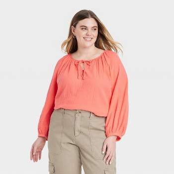 Women's Puff Short Sleeve Peasant Top - Universal Thread Orange S