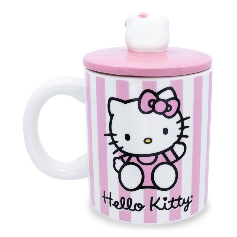Silver Buffalo Sanrio Hello Kitty Pink Stripes Ceramic Mug With Lid | Holds 18 Ounces, 2 of 7