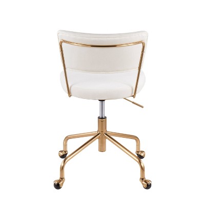 Cream Velvet and Gold Metal Swivel Task Chair
