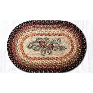 Earth Rugs Pinecone and Red Berry Oval Jute Tread – 20"x30", Nature-Inspired Hand-Stenciled Patch - 1 of 3