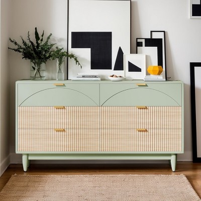 Hommoo 55 Inches Long 6 Drawer Double Dresser Green