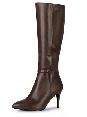 BLISSFUL STEP Women's Halloween Pointed Toe Side Zipper Stiletto Heel Knee High Boots
