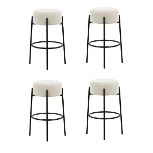Nathan James Set of 4 Isaac Backless Counter Height Barstools White Boucle - 1 of 4