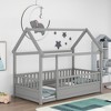 Wooden Twin Size Bed Frames With House Roof Frame Fence Guardrails Easy Assembly Slat Mattress Foundation Canopy Platform Bed - 2 of 4