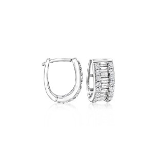 Ross-Simons 1.40 ct. t.w. Baguette and Round CZ Huggie Hoop Earrings in Sterling Silver - 1 of 3