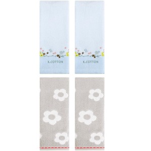 REGALWOVEN 4 Pcs Cute Floral Pattern Cotton Bathroom Soft Absorbent Hand Towel - 1 of 4