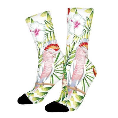 Parrot Plants Women Printed Crew Socks Funny Funky Socks Soft Polyester Novelty Gifts for Artists Men