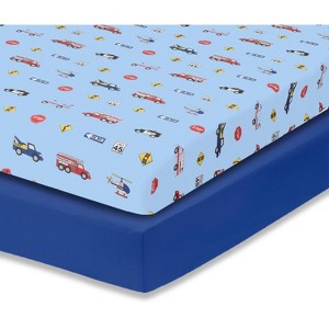 Everyday Kids 2-Pack Fitted Crib Sheets for Boys, Soft Microfiber, Fits 28"x52" Mattress, Rescue and Blue Designs for Nursery - 1 of 4