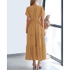 Women's 2025 Summer Casual Midi & Maxi Dress - Lightweight V-Neck Boho Beach Dress with Elastic Waist & Pockets Khaki - 3 of 4