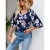 MISSKY Women's 3/4 Sleeve Tunic Tops Casual V Neck Dress Shirts Floral Printed Loose Fit Pleated Blouses - 4 of 4