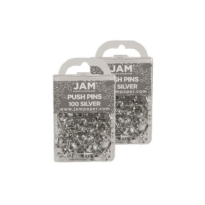 JAM Paper Colored Pushpins Silver Push Pins 2 Packs of 100 (222419054A)