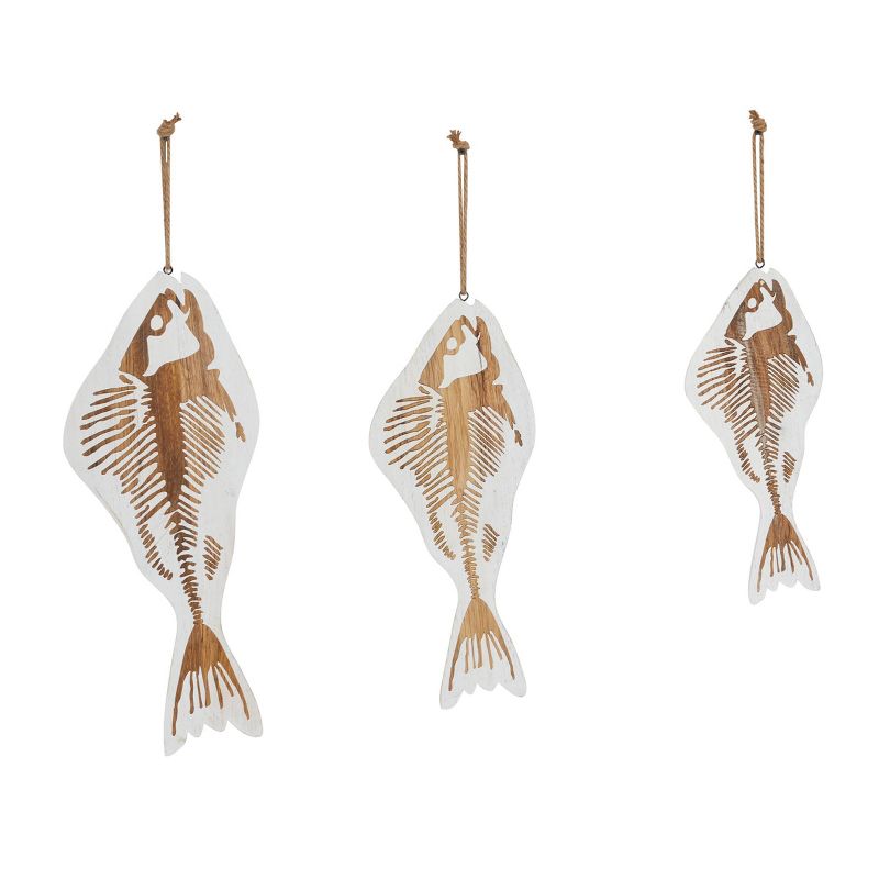 Set of 3 Wood Fish Wall Decors with Hanging Rope White - Olivia &#38; May, 2 of 8