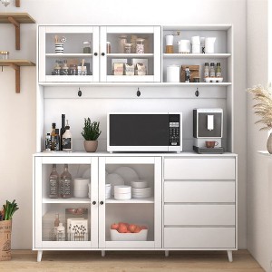 63" Kitchen Pantry Storage Cabinet, Large Kitchen Hutch Cabinet, Freestanding Sideboard Buffet Cabinet with 4 Drawers, Food Pantry Cabinet for Kitchen - 1 of 4