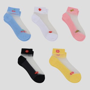 Alilang Women's Thin Semitransparent No - Show Socks 5pk Non-slip and Sweat-absorbent - 1 of 4