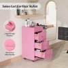 Karl Home Rustic Brown Wooden Salon Trolley Cart with Wheels and 3 Drawers - 4 of 4