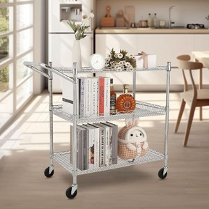 Metal Rolling Trolley, Kitchen Food Storage Trolley with Wire Shelves and Handles, Commercial Grade Service Cart, Kitchen, Office - 1 of 4