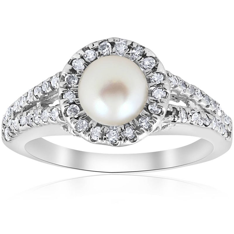 Pompeii3 Diamond Pearl Halo Ring 14K White Gold, 1 of 6