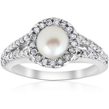Pompeii3 Diamond Pearl Halo Ring 14K White Gold
