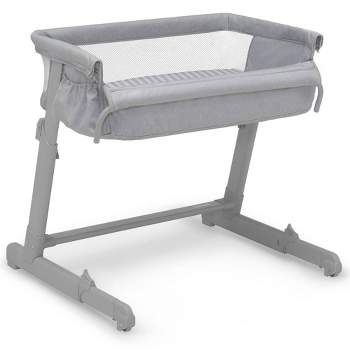 babyGap by Delta Children Whisper Bedside Bassinet Sleeper with Breathable Mesh and Adjustable Heights - Gray Stripes