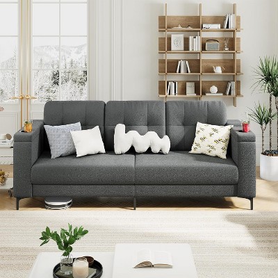 83.5" 3 Seater Sofa Couch with Storage Armrests for Living Room, Comfy Sofa Couch with Wide Seat