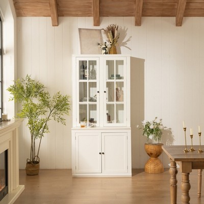 75'' Kitchen Pantry Cabinet, Freestanding Display Cabinet with Glass Door, Cupboard Storage Cabinet, Bathroom Storage Cabinet for Living Room Hallway