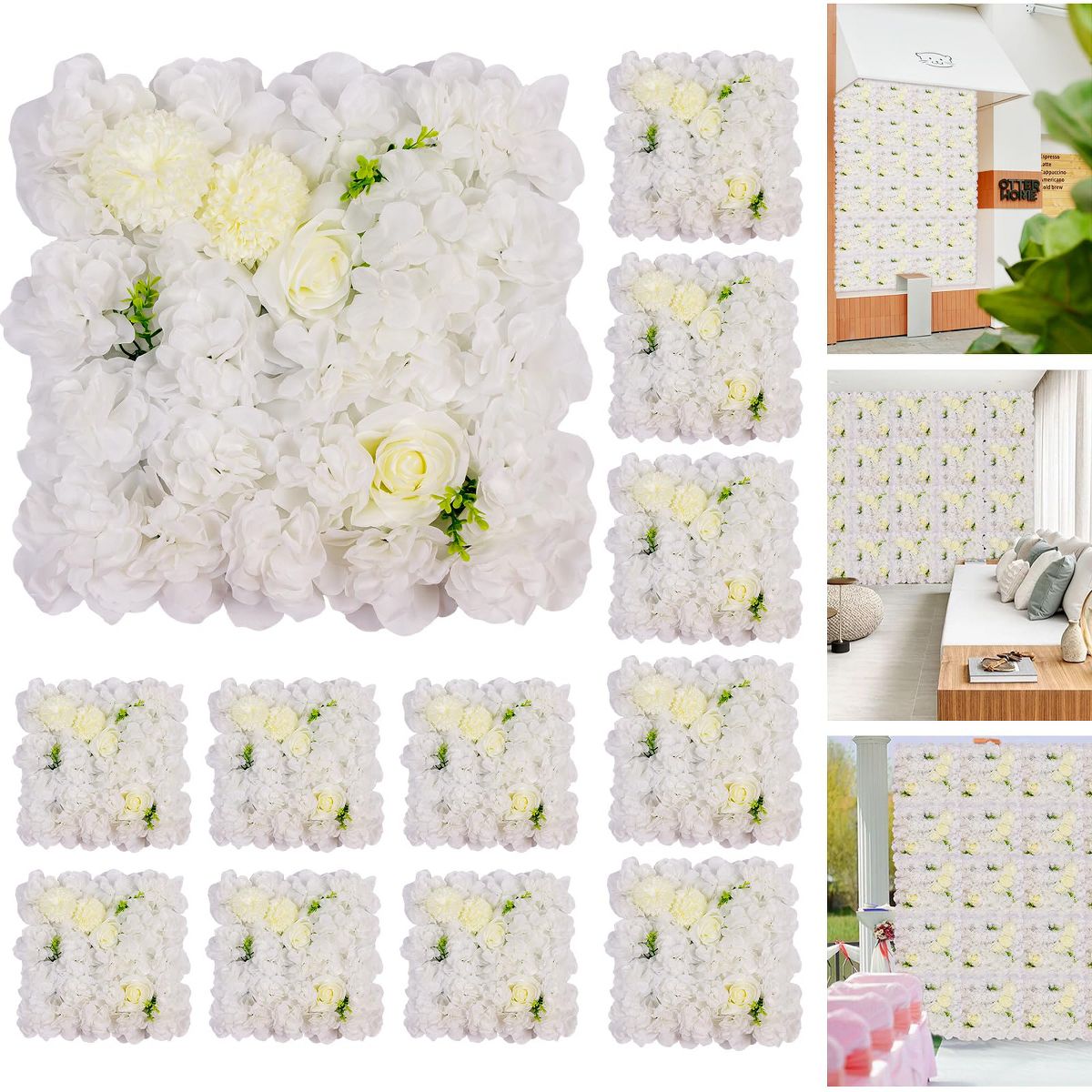 Elegant 3D Silk Artificial Rose Flower Wall Panels – Luxury Floral Backdrop for Wedding, Party, Photo Booth, Home Decor – Easy Assembly, 12-Pack - thumbnail 10
