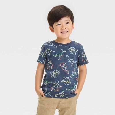 Image of Toddler Boys' Short Sleeve Jersey Knit Dino T-Shirt - Cat & Jack™ Navy Blue 2T