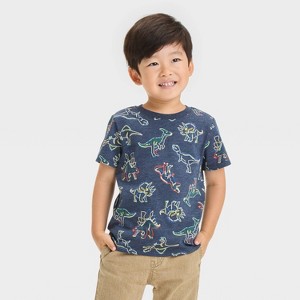 Toddler Boys' Short Sleeve Jersey Knit Dino T-Shirt - Cat & Jack™ Navy Blue - 1 of 3