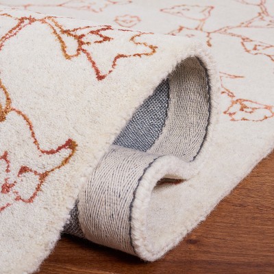Ivory and Rust Floral Hand-Tufted Wool Area Rug, 3' x 5'