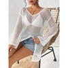Women's Summer Casual Crochet Hollow Out Knit Long Sleeve Cover Up Dress Loose V Neck Bathing Suit Split Beach Dress - 3 of 4