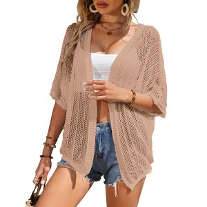 Clearlove Womens 2025 Short Sleeve Crochet Summer Cardigan Cropped Sweater Lightweight Shrug Cardigan - 1 of 2