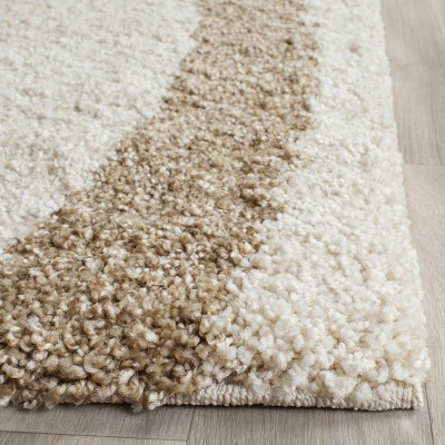 Elegant Waves Cream/Dark Brown Hand-Knotted Shag Rug 5'3" X 7'6"