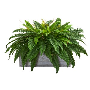 Nearly Natural Boston Fern Artificial Plant in Stone Planter - 1 of 2