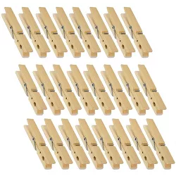 Wooden Clothespins - 24-Pack Large Clothespins for Shirts, Sheets, Pants, Decor- Made Of Natural Wood