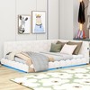 CAVINAS Full Size Upholstered Floor Bed Modern Wooden Bed Frame with LED Light, 2 Ports and Teddy Fabric for Bedroom - 2 of 4