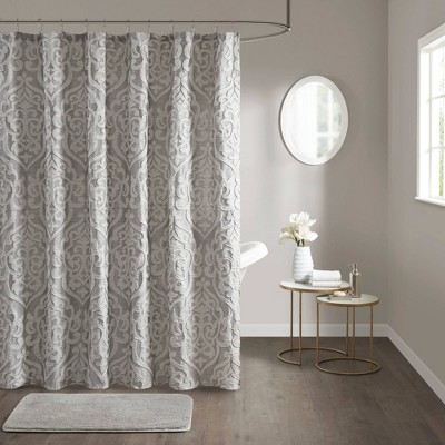 grey and tan shower curtain