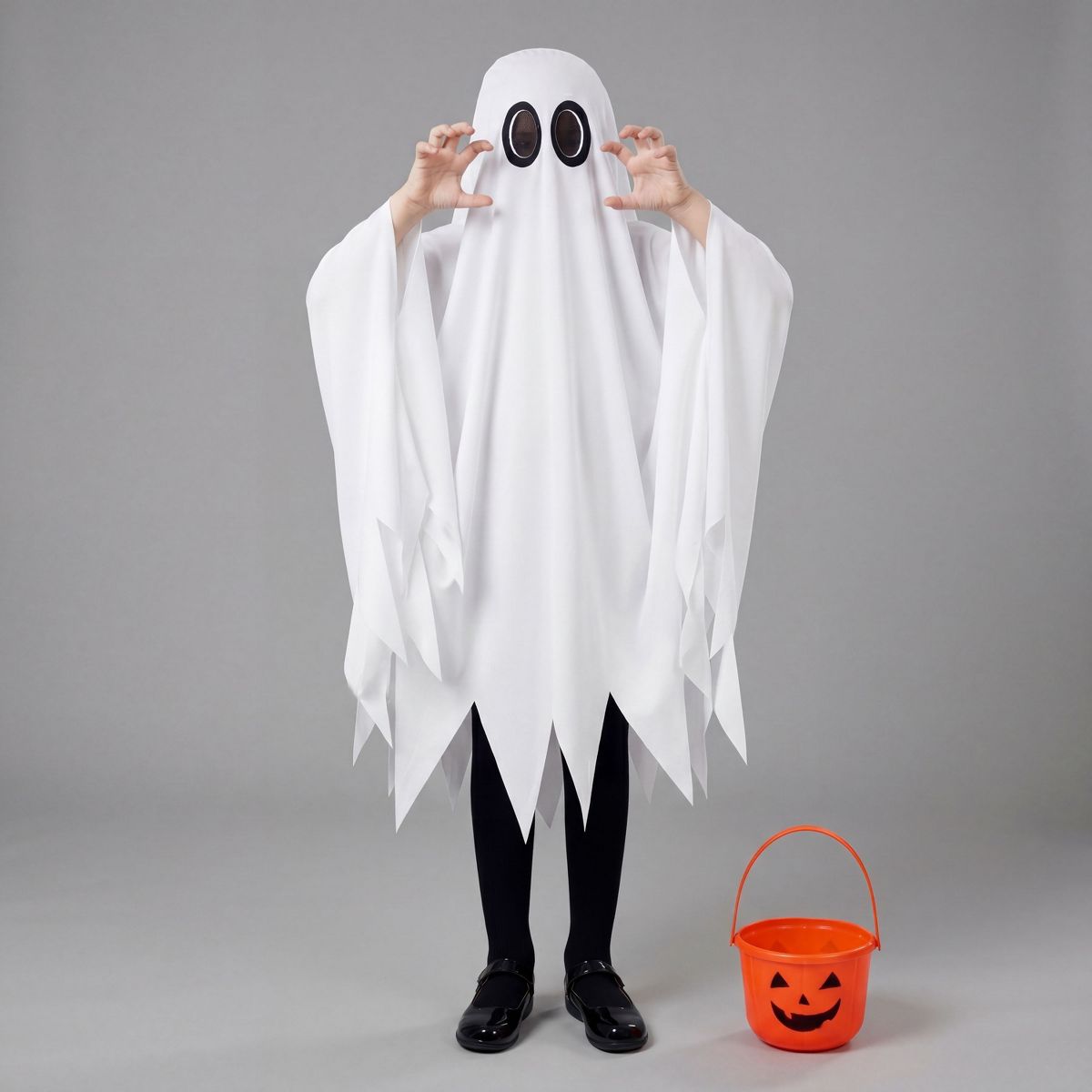 Joyfy Kids' Halloween Costume Ghost Costume, Ghost face Costume with Halloween Pumpkin Basket for Kids Trick-or-treat, boys' Scary Halloween Costume