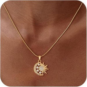 Layered Gold Necklaces for Women, Dainty 14K Gold Plated Non-Tarnish Stacking Set - 1 of 4