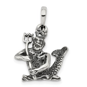 Black Bow Jewelry Sterling Silver Aquarius the Water Bearer Zodiac 3D Antiqued Pendant - 1 of 4