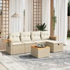 vidaXL 6 Piece Patio Sofa Set with Cushions Beige Poly Rattan - Beige and Cream Without Storage 5 Items - 2 of 4