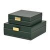 Cheung's Lithos Vintage Square Style Set of 2 Boxes with Stitched Accents & Gold Handles - Green - 4 of 4