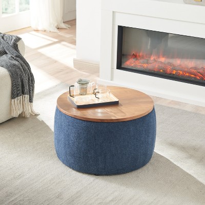 VYNXARIA Round Storage Ottoman, 2 in 1 Function, Work as End table and Ottoman