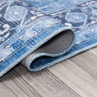 Maris Easy-Care Blue Medallion Washable Synthetic Area Rug, 3 X 5
