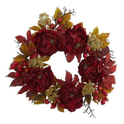Nearly Natural 24” Peony Sedum Wreath