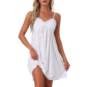 INSPIRE CHIC Women's Lingerie Ruffle Built-in Bra Sleeveless Spaghetti Strap Nightgown Frill Sweetheart Neckline Chemise Loungewear - 1 of 4