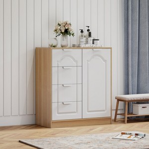 KTMBDW Storage Cabinet with Adjustable Shelf, Freestanding Storage Organizer Cabinet with 4 Removable Drawers for Entryway, Living Room, Kitchen,White - 1 of 4